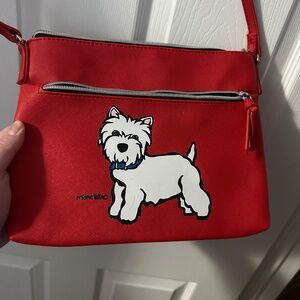 Like New - Marc Tetro Red Crossbody Bag Westie Dog Print